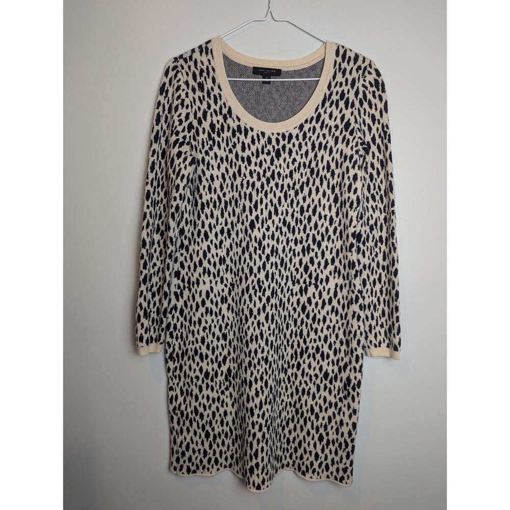 Ann Taylor Sweater Dress Women's M Petite‎ Wool Blend Animal Print Long Sleeve